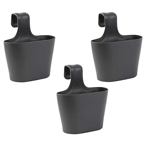 ENGELLAND 3 x Blumentopf zum Auf-Hängen, Geländertopf, Anthrazit, Hängetopf, Balkon-Kasten, oval, Übertopf, Pflanzkasten, mit Wasserspeicher/Wasserauffangschale, 2,8 Liter von Engelland