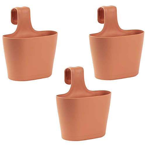 ENGELLAND 3 x Blumentopf zum Auf-Hängen, Geländertopf, Rotbraun, Hängetopf, Balkon-Kasten, oval, Übertopf, Pflanzkasten, mit Wasserspeicher/Wasserauffangschale, 2,8 Liter von Engelland