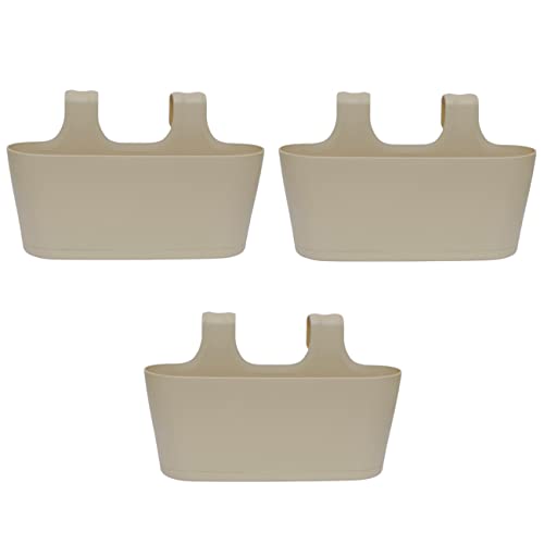 ENGELLAND 3 x Blumenkasten zum Auf-Hängen, Farbe: Sand, Blumentopf, oval, Balkon, Übertopf, Pflanzkasten, mit Wasserspeicher/Wasserauffangschale von Engelland