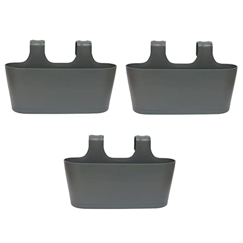 ENGELLAND 3 x Blumenkasten zum Auf-Hängen, Farbe: Anthrazit-Grau, Blumentopf, oval, Balkon, Übertopf, Pflanzkasten, mit Wasserspeicher/Wasserauffangschale von Engelland