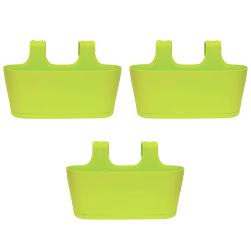 ENGELLAND 3 x Blumenkasten zum Auf-Hängen, Farbe: Grün, Blumentopf, oval, Balkon, Übertopf, Pflanzkasten, mit Wasserspeicher/Wasserauffangschale von Engelland