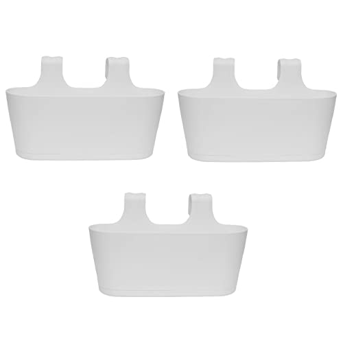 ENGELLAND 3 x Blumenkasten zum Auf-Hängen, Farbe: Weiß, Blumentopf, oval, Balkon, Übertopf, Pflanzkasten, mit Wasserspeicher/Wasserauffangschale von Engelland