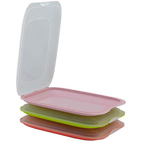 ENGELLAND - 3er Set hochwertige stapelbare Aufschnitt-Boxen, Frischhaltedose für Aufschnitt. Wurst Behälter. Perfekte Ordnung im Kühlschrank - bunter Farbmix, Maße 25 x 17 x 3.3 cm von ENGELLAND
