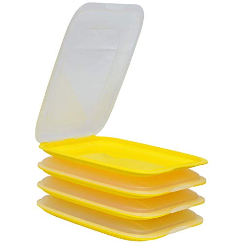 ENGELLAND - 4 x Stapelbare Aufschnitt-Boxen mit Deckel, Farbe: Gelb, Wurst-Behälter, Frischhalte-Dose, BPA-frei, wiederverwendbar, 25 x 17 x 3,3 cm von Engelland