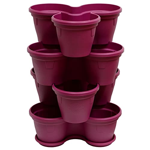 ENGELLAND 4X Blumentopf, Säulentopf, Pflanzturm, Hochbeet, Pflanztopf-Kübel mit Untersetzer, stapelbar, widerstandsfähig, Kunststoff, für Aussenbereich, 44 Liter, Farbe: Lila von ENGELLAND