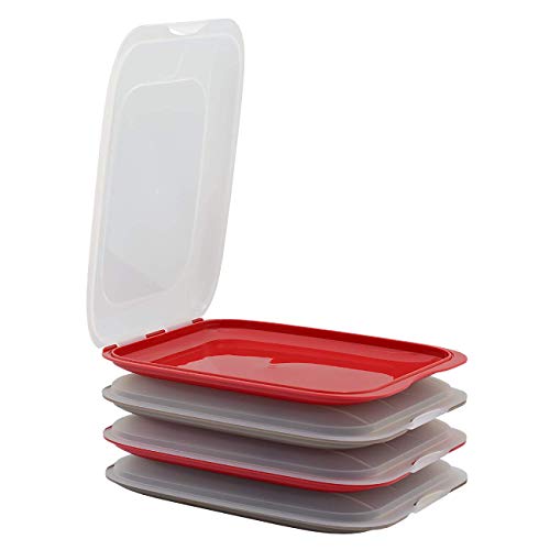 ENGELLAND - 4er Set hochwertige stapelbare Aufschnitt-Boxen, Frischhaltedose für Aufschnitt. Wurst Behälter. Perfekte Ordnung im Kühlschrank - 2x braun 2x rot, Maße 25 x 17 x 3.3 cm von ENGELLAND