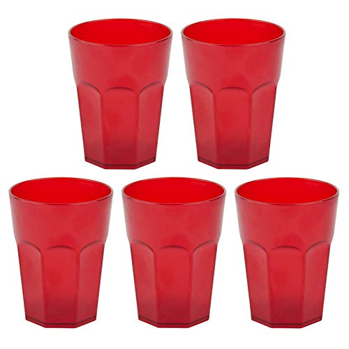 ENGELLAND - 5 x Plastikbecher, Trinkbecher, Rot, Cocktailbecher, 250 ml, mit Eichstrich, stapelbar, Mehrweg, Kunststoff, Frostoptik, wiederverwendbar, Party-Becher, Trink-Glas von ENGELLAND