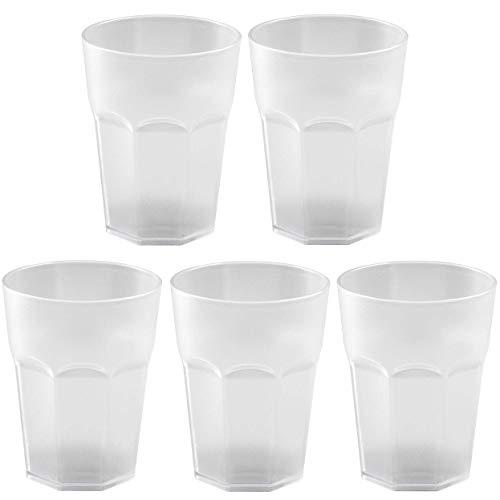 ENGELLAND - 5 x Plastikbecher, Trinkbecher, Weiß, Cocktailbecher, 250 ml, mit Eichstrich, stapelbar, Mehrweg, Kunststoff, Frostoptik, wiederverwendbar, Party-Becher, Trink-Glas von ENGELLAND