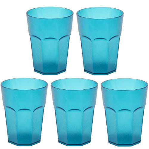 Engelland - 5 x Plastikbecher, Trinkbecher, Türkis, Cocktailbecher, 250 ml, mit Eichstrich, stapelbar, Mehrweg, Kunststoff, Frostoptik, wiederverwendbar, Party-Becher, Trink-Glas von Engelland