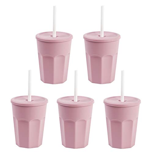 ENGELLAND - 5 x Kunststoffbecher mit Deckel, Rosa, Trinkbecher mit Strohhalm, Party-Becher, Plastik Trink-Gläser, Mehrweg, 0,25 Liter von ENGELLAND