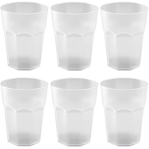 ENGELLAND - 6 x Plastikbecher, Trinkbecher, Weiß, Cocktailbecher, 400 ml, mit Eichstrich, stapelbar, Mehrweg, Kunststoff, Frostoptik, wiederverwendbar, Party-Becher, Trink-Glas von ENGELLAND