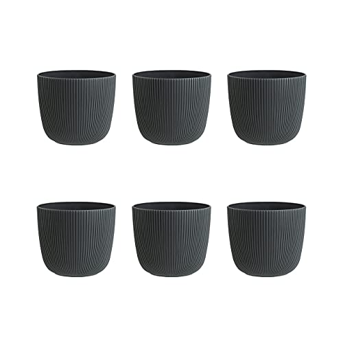 Engelland - 6 x Blumentopf mit Drainagesystem, Anthrazit-Grau, Rillenoptik, Pflanz-Topf, Kübel, modern, widerstandsfähig, rund, wetterfest, Kunststoff, Ø 10 cm, 0,5 Liter von Engelland