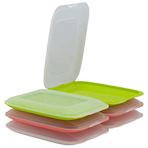 ENGELLAND - 6er Set stapelbare Aufschnitt-Boxen, Frischhaltedose, Aufschnittbehälter, Wurstbehälter. Perfekte Ordnung im Kühlschrank - 2X lachs 2X grün 2X beige, Maße 25 x 17 x 3.3 cm von ENGELLAND