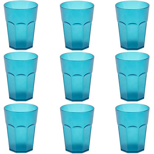 ENGELLAND - 9 x Plastikbecher, Trinkbecher, Türkis, Cocktailbecher, 400 ml, mit Eichstrich, stapelbar, Mehrweg, Kunststoff, Frostoptik, wiederverwendbar, Party-Becher, Trink-Glas von ENGELLAND