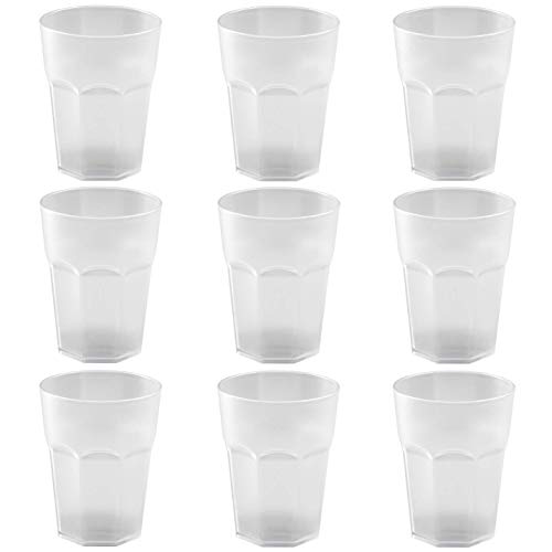 ENGELLAND - 9 x Plastikbecher, Trinkbecher, Weiß, Cocktailbecher, 400 ml, mit Eichstrich, stapelbar, Mehrweg, Kunststoff, Frostoptik, wiederverwendbar, Party-Becher, Trink-Glas von ENGELLAND