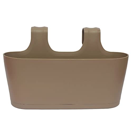 ENGELLAND 1 x Blumenkasten zum Auf-Hängen, Farbe: Braun, Blumentopf, oval, Balkon, Übertopf, Pflanzkasten, mit Wasserspeicher/Wasserauffangschale von Engelland