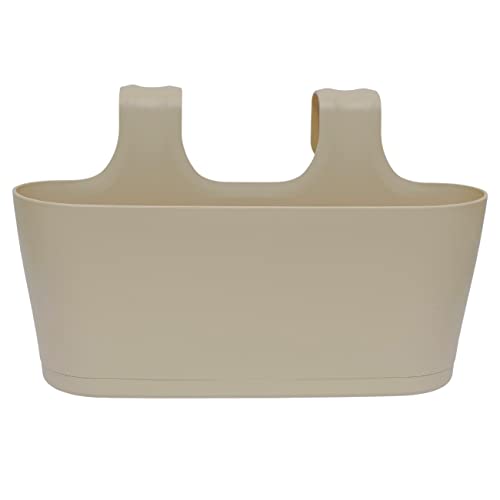 ENGELLAND 1 x Blumenkasten zum Auf-Hängen, Farbe: Sand, Blumentopf, oval, Balkon, Übertopf, Pflanzkasten, mit Wasserspeicher/Wasserauffangschale von Engelland