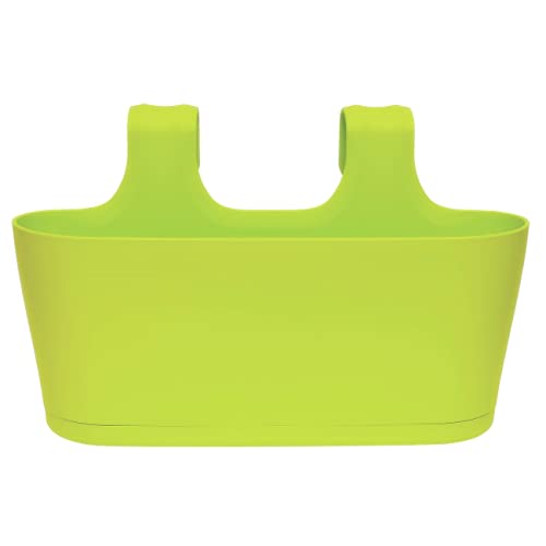 ENGELLAND 1 x Blumenkasten zum Auf-Hängen, Farbe: Grün, Blumentopf, oval, Balkon, Übertopf, Pflanzkasten, mit Wasserspeicher/Wasserauffangschale von Engelland