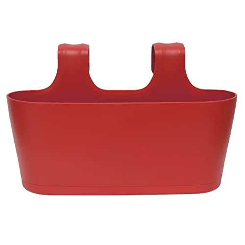 ENGELLAND 1 x Blumenkasten zum Auf-Hängen, Farbe: Rot, Blumentopf, oval, Balkon, Übertopf, Pflanzkasten, mit Wasserspeicher/Wasserauffangschale von ENGELLAND