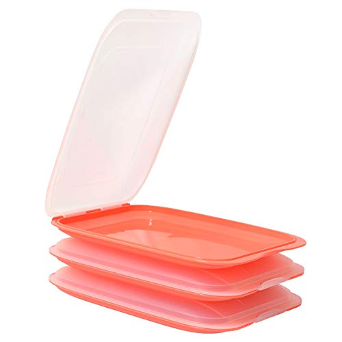 ENGELLAND - Hochwertige stapelbare Aufschnitt-Boxen, Frischhaltedose für Aufschnitt. Wurst Behälter. Perfekte Ordnung im Kühlschrank, 3 Stück Farbe Lachsrosa, Maße 25 x 17 x 3.3 cm von Engelland