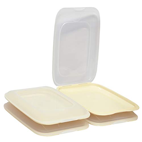 ENGELLAND - 4 x Stapelbare Aufschnitt-Boxen mit Deckel, Farbe: Beige, Wurst-Behälter, Frischhalte-Dose, BPA-frei, wiederverwendbar, 25 x 17 x 3,3 cm von ENGELLAND