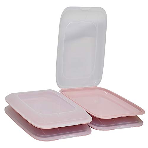 ENGELLAND - 4 x Stapelbare Aufschnitt-Boxen mit Deckel, Farbe: Rosa, Wurst-Behälter, Frischhalte-Dose, BPA-frei, wiederverwendbar, 25 x 17 x 3,3 cm von ENGELLAND