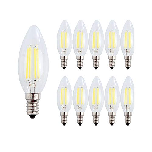 ENGEYA 10er Pack 4W E14 Kerze Filament LED Lampen,LED Birne Leuchtmittel,Kaltweiß 6500k AC 220-240V 400 Lumen,Ersatz 40W Halogenlampen,Nicht Dimmbar von ENGEYA