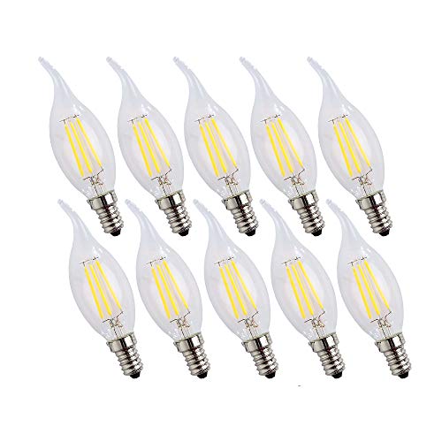 ENGEYA 10er Pack 4W E14 Kerze LED Filament Lampe,LED Birne Leuchtmittel,Kaltweiß 6500k AC 220-240V 400 Lumen,Energiesparlampe,Ersatz 40W Halogenlampen,Nicht Dimmbar von ENGEYA