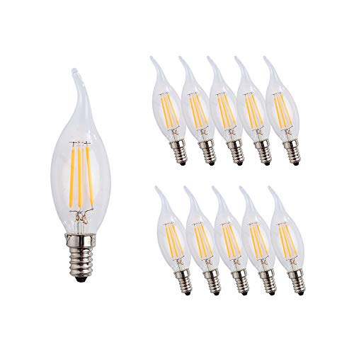 ENGEYA 10er Pack 4W E14 Kerze LED Filament Lampe,LED Birne Leuchtmittel,Warmweiß 2700K AC 220-240V 400 Lumen,Energiesparlampe,Ersatz 40W Halogenlampen,Nicht Dimmbar von ENGEYA