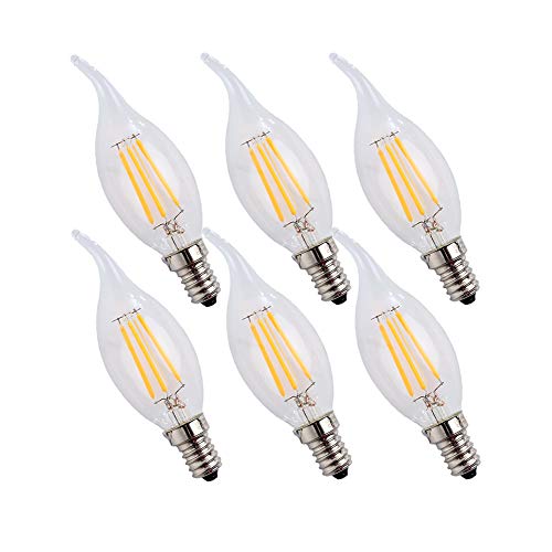 ENGEYA 6er Pack 4W E14 Kerze LED Filament Lampe,LED Birne Leuchtmittel,Warmweiß 2700K AC 220-240V 400 Lumen,Energiesparlampe,Ersatz 40W Halogenlampen,Nicht Dimmbar von ENGEYA