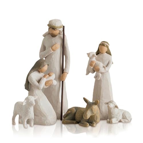 ENGFGH Krippenset „Born Scene “-Figur 6-teilig, Figuren-Krippenszene aus Harz, Geburt Belen Weihnachten, Harzstatue der Geburt Jesu, Set Weihnachten, Tischszene, Figurenset, Krippenszene von ENGFGH