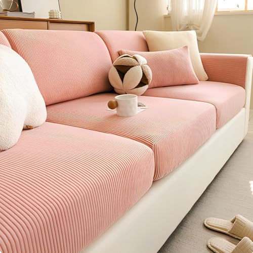 ENGFGH Rutschfester Sofa-Sitzkissenbezug – hochelastischer Sitzbezug, weicher Sofabezug, Cord-Sitzkissen, Rückenlehnen-Schutzbezug, Reine Farbe(Pink,30-40cm x 60-80cm) von ENGFGH