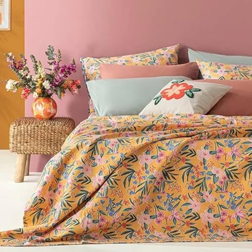 ENGLISH HOME Bettüberwurf aus Baumwolle, Atmungsaktiv, Gesteppt, Tagesdecke, Leichte Überwurfdecke für Bett, Couch, Sofa, Vivacity Bloom 200x220 cm Orange Pink von ENGLISH HOME