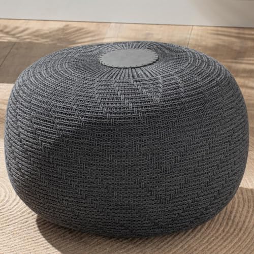 ENGLISH HOME Pouf Hocker, Rund Sitzpouf, Sitzhocker, Sitzpuff, Fußhocker, Strick Puff Hocker für Wohnzimmer, Schlafzimmer, Strickhocker Pouf, 37 x 50 cm, Anthrazit von ENGLISH HOME