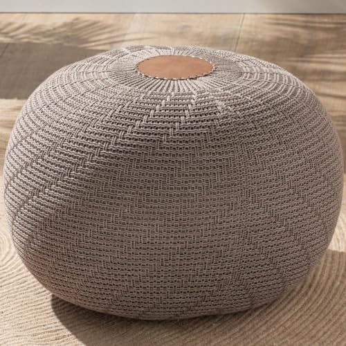 ENGLISH HOME Pouf Hocker, Rund Sitzpouf, Sitzhocker, Sitzpuff, Fußhocker, Strick Puff Hocker für Wohnzimmer, Schlafzimmer, Strickhocker Pouf, 37 x 50 cm, Braun von ENGLISH HOME