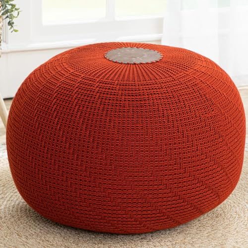 ENGLISH HOME Pouf Hocker, Rund Sitzpouf, Sitzhocker, Sitzpuff, Fußhocker, Strick Puff Hocker für Wohnzimmer, Schlafzimmer, Strickhocker Pouf, 37 x 50 cm, Terrakotta von ENGLISH HOME