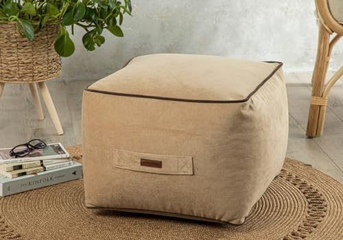 ENGLISH HOME Pouf Hocker, Quadratisch Sitzpouf, Hochwertiger Sitzhocker, Pflegeleichter Sitzpuff, Puff Hocker für Wohnzimmer, Schlafzimmer, Casha, 45x45 cm, Beige von ENGLISH HOME