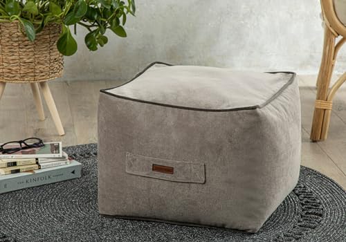 ENGLISH HOME Pouf Hocker, Quadratisch Sitzpouf, Hochwertiger Sitzhocker, Pflegeleichter Sitzpuff, Puff Hocker für Wohnzimmer, Schlafzimmer, Casha, 45x45 cm, Grau von ENGLISH HOME