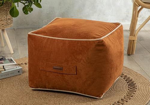 ENGLISH HOME Pouf Hocker, Quadratisch Sitzpouf, Hochwertiger Sitzhocker, Pflegeleichter Sitzpuff, Puff Hocker für Wohnzimmer, Schlafzimmer, Casha, 45x45 cm, Terracotta von ENGLISH HOME