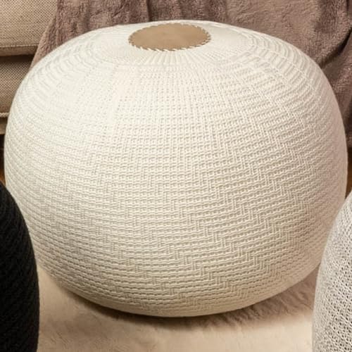 ENGLISH HOME Pouf Hocker, Rund Sitzpouf, Sitzhocker, Sitzpuff, Fußhocker, Strick Puff Hocker für Wohnzimmer, Schlafzimmer, Strickhocker Pouf, 37 x 50 cm, Ekru von ENGLISH HOME