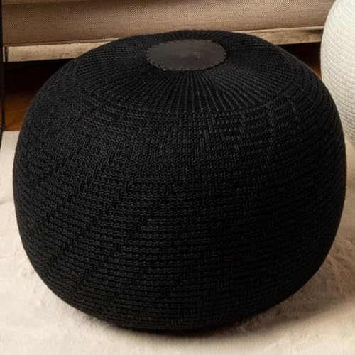 ENGLISH HOME Pouf Hocker, Rund Sitzpouf, Sitzhocker, Sitzpuff, Fußhocker, Strick Puff Hocker für Wohnzimmer, Schlafzimmer, Strickhocker Pouf, 37 x 50 cm, Schwarz von ENGLISH HOME