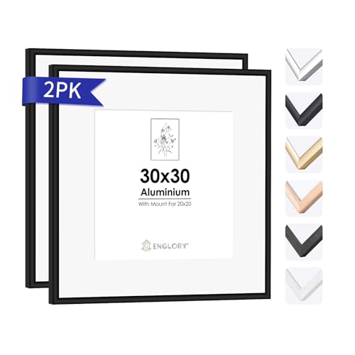 ENGLORY 30 x 30 cm Bilderrahmen Schwarz Metall Dünner Rahmen 2er-Set Mit Perspex-Vorderseite für Wandhalterung,30x30 cm Black Aluminium Bilderrahmen für Posterrahmen Groß Collage von ENGLORY