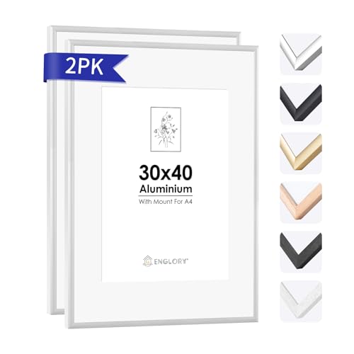 ENGLORY 30 x 40 cm Bilderrahmen Silber Metall Dünner Rahmen 2er-Set Mit Perspex-Vorderseite für Wandhalterung,30x40 cm Silver Aluminium Bilderrahmen für Posterrahmen Groß Collage von ENGLORY