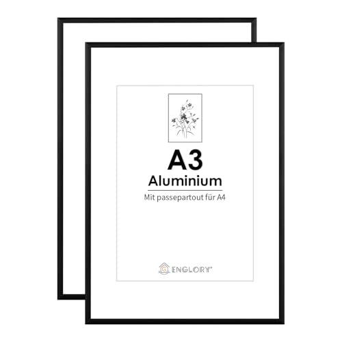 ENGLORY A3 Fotorahmen Metall Aluminium 2er-Set mit Perspex-Vorderseite für Wandhalterung, 29,7 x 42 cm schwarzer Bilderrahmen für Zertifikat-Poster-Wanddekoration ENGLORY A3 Fotorahmen Metall Aluminium 2er-Set mit Perspex-Vorderseite für Wandhalterung, 29,7 x 42 cm schwarzer Bilderrahmen für Zertifikat-Poster-Wanddekoration von ENGLORY