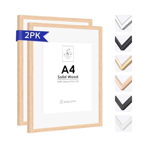 ENGLORY A4 Massivem Eichenholz Holz Bilderrahmen, 2er Set Natur Eiche Holz 21x30 cm Fotorahmen mit Plexi-glass front für Urkunde/Bild/Poster/Gemälde, Wandhalterung für Wanddekoration ENGLORY A4 Massivem Eichenholz Holz Bilderrahmen, 2er Set Natur Eiche Holz 21x30 cm Fotorahmen mit Plexi-glass front für Urkunde/Bild/Poster/Gemälde, Wandhalterung für Wanddekoration von ENGLORY