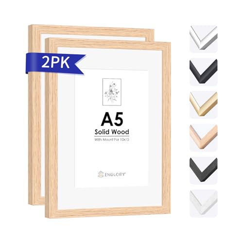 ENGLORY A5 Massivem Eichenholz Holz Bilderrahmen, 2er Set Natur Eiche Holz 15 x 21 cm Fotorahmen mit Plexi-glass front für Urkunde/Bild/Poster/Gemälde, Wandhalterung für Wanddekoration ENGLORY A5 Massivem Eichenholz Holz Bilderrahmen, 2er Set Natur Eiche Holz 15 x 21 cm Fotorahmen mit Plexi-glass front für Urkunde/Bild/Poster/Gemälde, Wandhalterung für Wanddekoration von ENGLORY