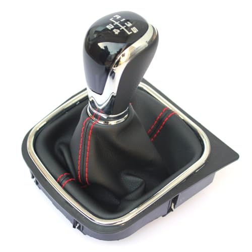 ENGOER Kompatibel Mit VW Für Golf 5 A5 MK5 Für GTI Für GTD R32 2004 2005 2006 2007 2008 5 6-Gang-Schaltknauf Mit Kofferraumabdeckung Autoteile(5 SPEED Black) von ENGOER