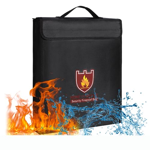 Dokumententasche A4 Feuerfest Tasche 11× 2.56 × 15 Zoll Wasserdicht Beständig Geld tresor Tasche Feuerfeste Dokumentenbox Silikon Beschichtetes Fiberglas,Reißverschluss,maximale Lagerung von ENGPOW