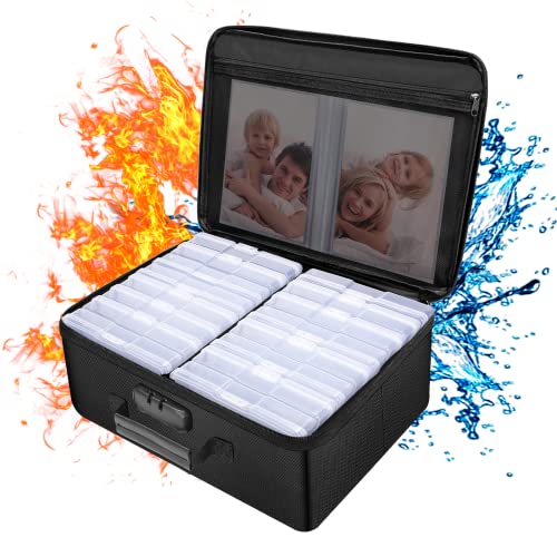 ENGPOW Feuerfeste Fotobox Aufbewahrungsbox mit 16 Inneren 10.2 x 15.2 CM Foto-Hüllen(Klar),Foto Aufbewahrungsbox Abschließbare Foto Aufbewahrungsboxen Organizer von Fotos,Tagebüchern,Stempeln,Puzzles von ENGPOW