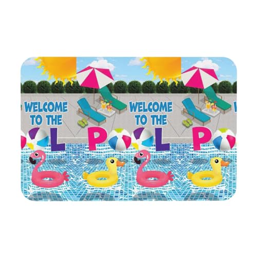ENGhjes Badematte mit Flamingo- und Schwimmbad-Druck, Kieselgur-Duschmatte, rutschfest, für Badezimmerboden, kompaktes Design, 24 x 40 cm von ENGhjes